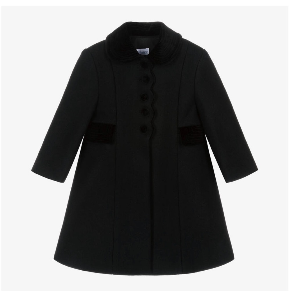 Ancar Black Wool and Velvet Dress Coat